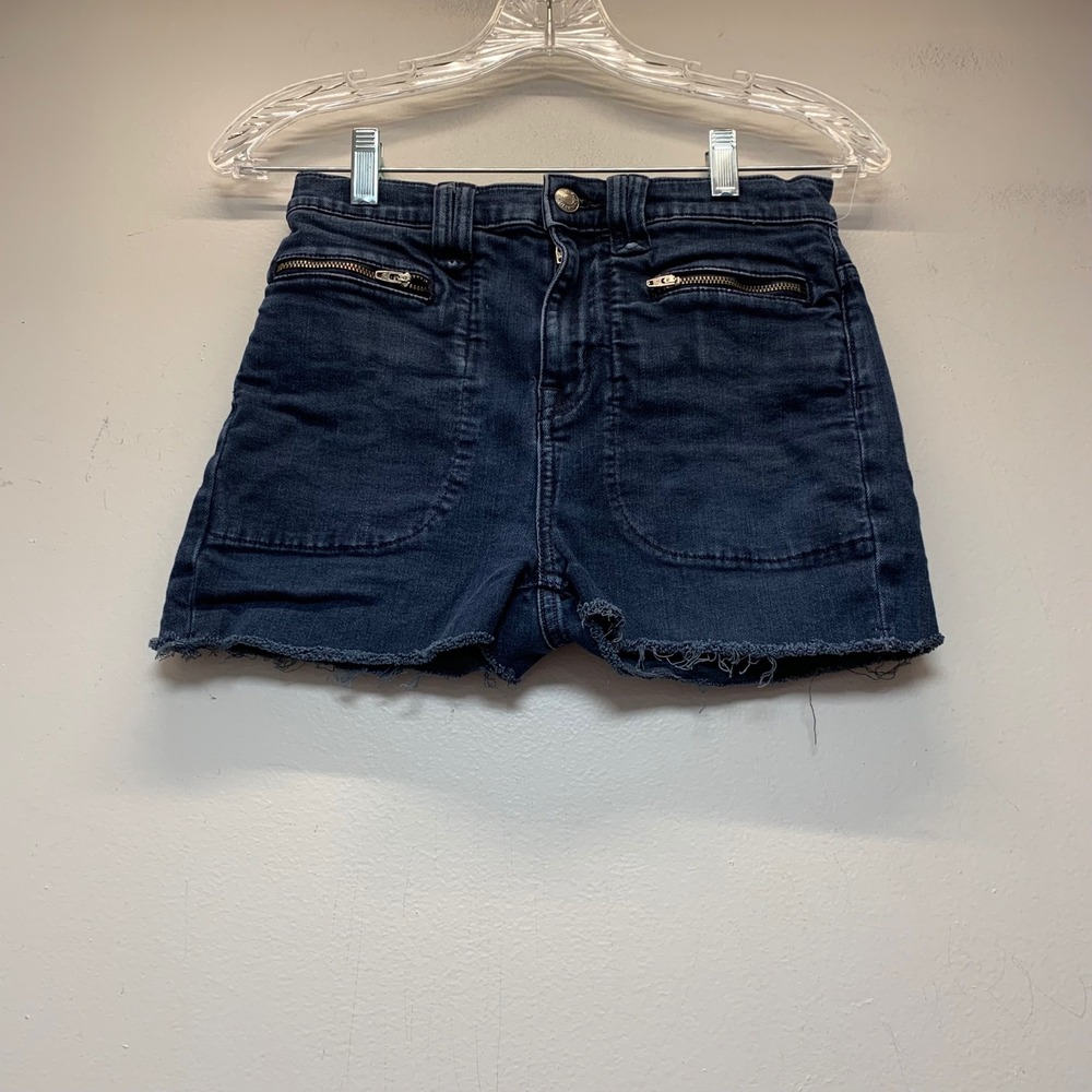 Point Sur Denim Shorts Womens 25 Indigo Blue High Rise Raw Hem Zip 12452